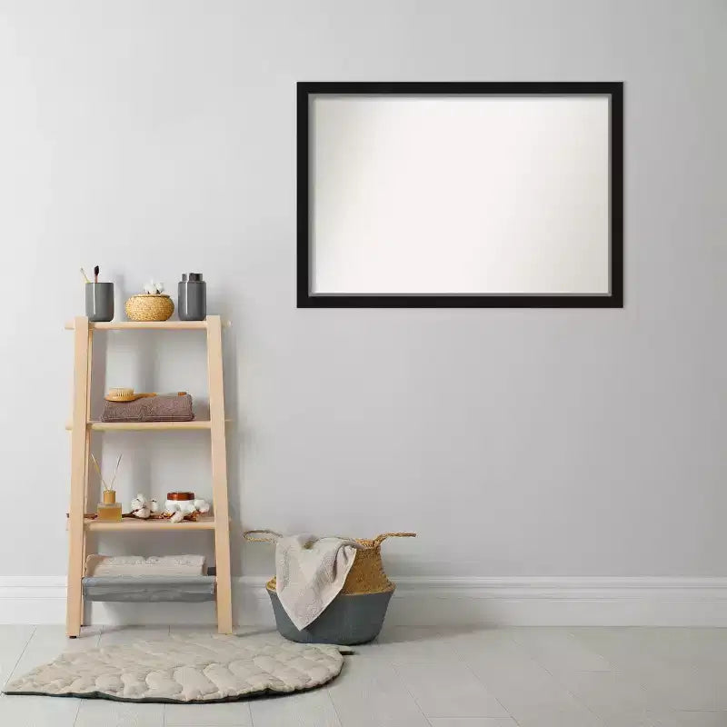 Specchio da Parete Stretto da Bagno Nero, 99 cm x 68 cm, Eva, senza smusso - Amanti Art: Rettangolare Moderno, Cornice in Polistirolo, Montaggio a Parete