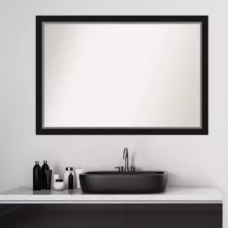 Specchio da Parete Stretto da Bagno Nero, 99 cm x 68 cm, Eva, senza smusso - Amanti Art: Rettangolare Moderno, Cornice in Polistirolo, Montaggio a Parete