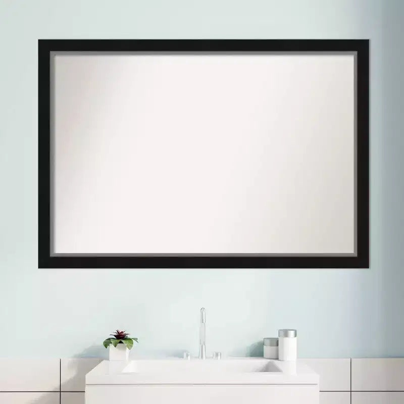 Specchio da Parete Stretto da Bagno Nero, 99 cm x 68 cm, Eva, senza smusso - Amanti Art: Rettangolare Moderno, Cornice in Polistirolo, Montaggio a Parete
