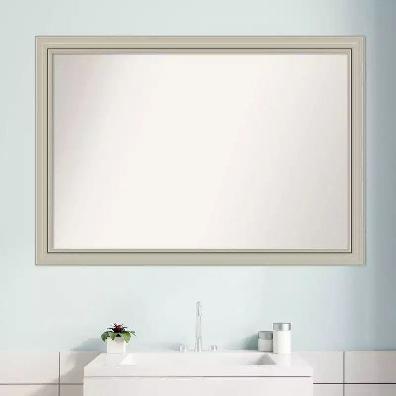 Specchio da parete senza smussatura in legno sottile Romano Silver da 40" x 28" per bagno - Amanti Art: Rettangolare moderno, a parete