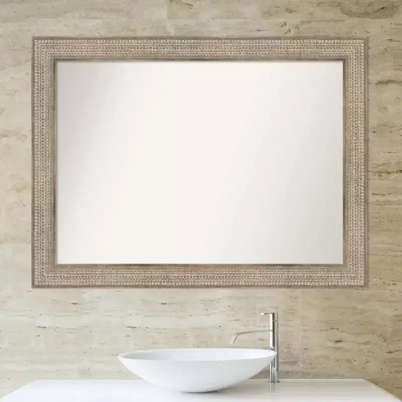 Specchio da parete da bagno in legno d'argento con motivo a traliccio non smussato 44" x 33" - Amanti Art: stile moderno, cornice in legno, montaggio a parete