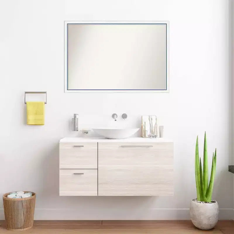 Specchio da bagno da parete Morgan in legno non smussato da 38"x26" bianco/blu - Amanti Art