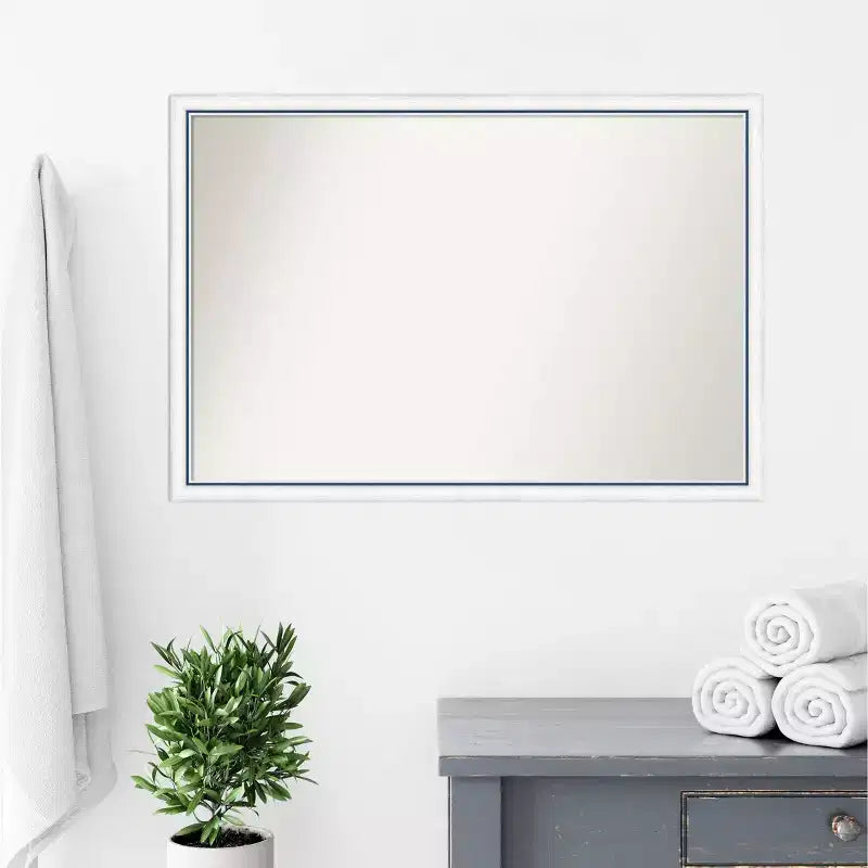 Specchio da bagno da parete Morgan in legno non smussato da 38"x26" bianco/blu - Amanti Art