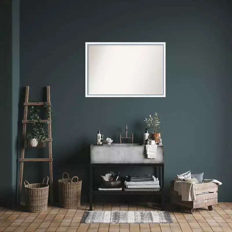 Specchio da bagno da parete Morgan in legno non smussato da 38"x26" bianco/blu - Amanti Art