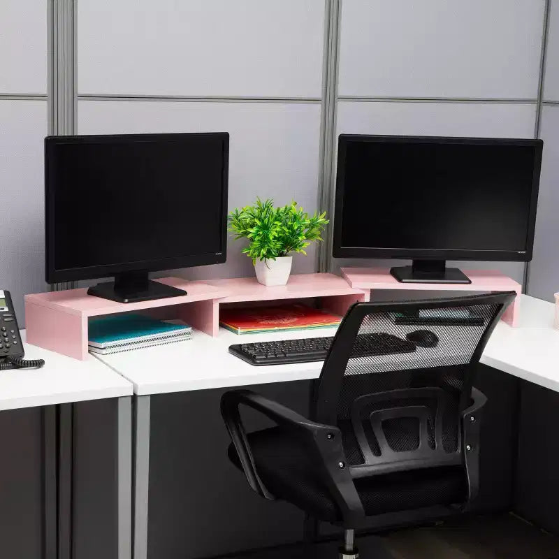 Mind Reader Supporto Doppio Monitor Regolabile in Altezza per Laptop in MDF Rosa