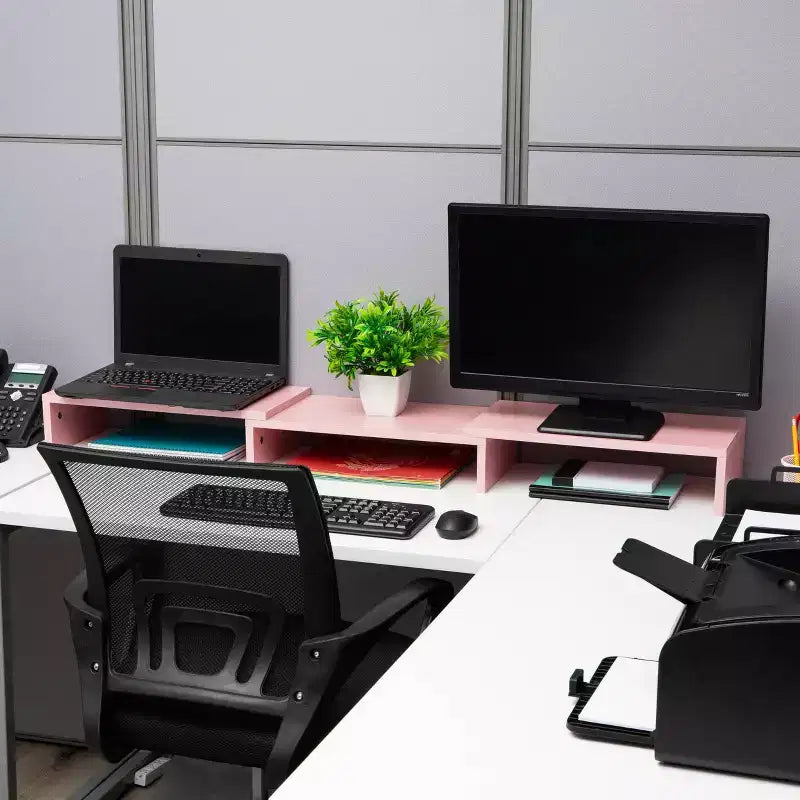 Mind Reader Supporto Doppio Monitor Regolabile in Altezza per Laptop in MDF Rosa