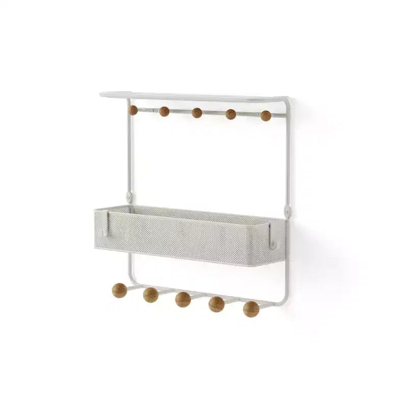 Mensola Antica Umbra con Ganci: Mensola Decorativa da Parete Bianca, Struttura in Metallo, 10 Ganci, Contenitore Sospeso da Ingresso, 31,75 cm di Larghezza