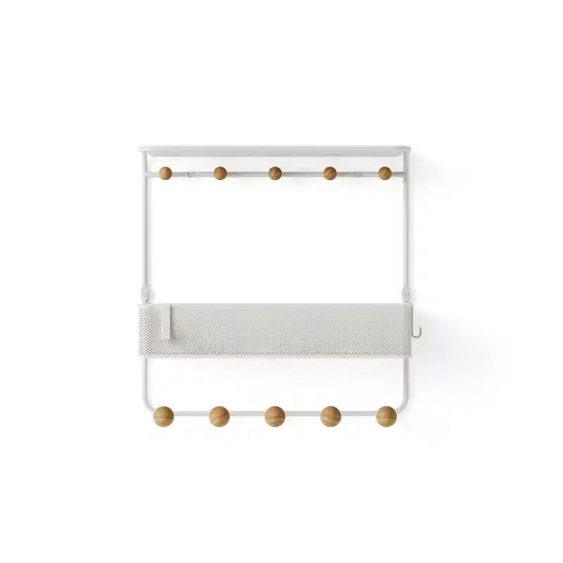 Mensola Antica Umbra con Ganci: Mensola Decorativa da Parete Bianca, Struttura in Metallo, 10 Ganci, Contenitore Sospeso da Ingresso, 31,75 cm di Larghezza