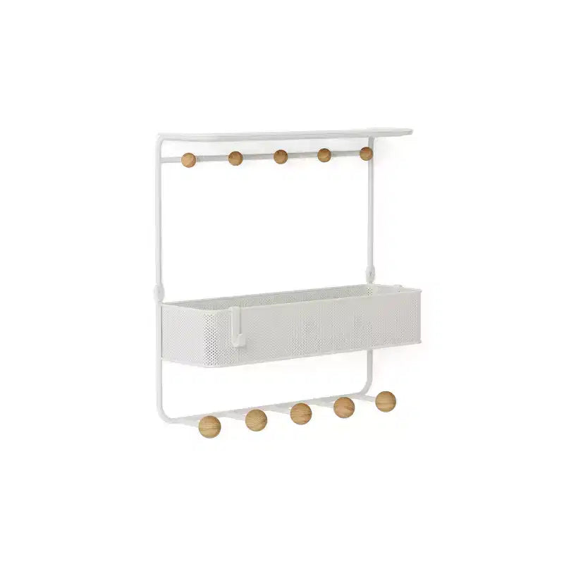 Mensola Antica Umbra con Ganci: Mensola Decorativa da Parete Bianca, Struttura in Metallo, 10 Ganci, Contenitore Sospeso da Ingresso, 31,75 cm di Larghezza