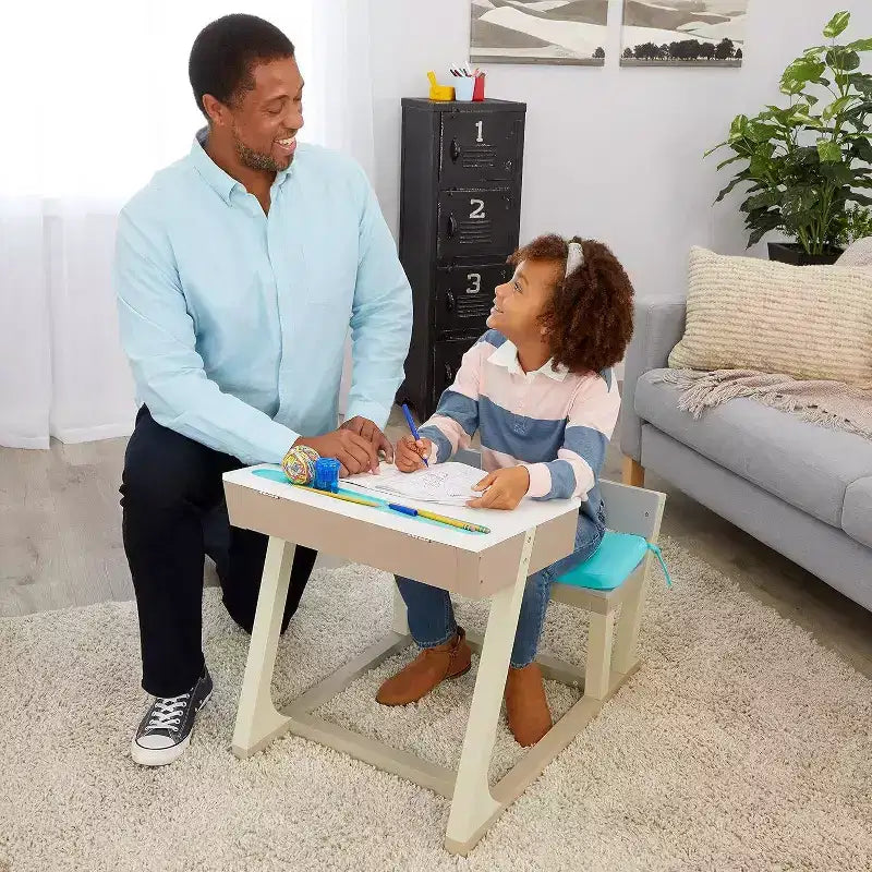 Little Tikes 1 pz. Great Ideas Scrivania Tavolo Quadrato per Bambini Blu Verde Acqua/Beige