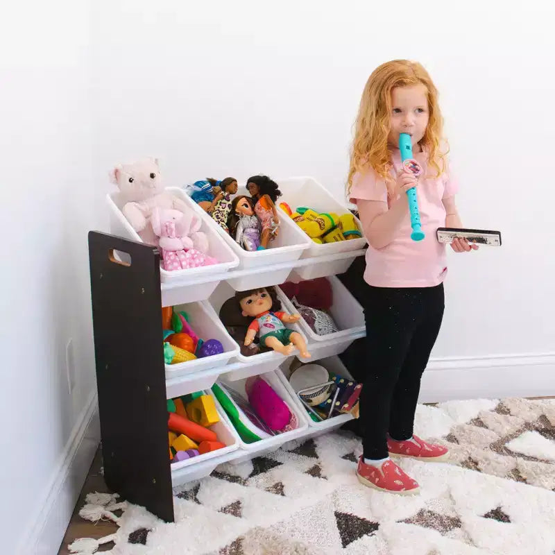 Organizzatore per giocattoli per bambini con 9 contenitori portaoggetti Espresso/Bianco - Humble Crew: Scaffali con contenitori in MDF, Mobili contenitore per bambini