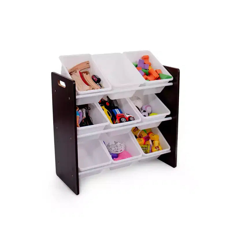 Organizzatore per giocattoli per bambini con 9 contenitori portaoggetti Espresso/Bianco - Humble Crew: Scaffali con contenitori in MDF, Mobili contenitore per bambini