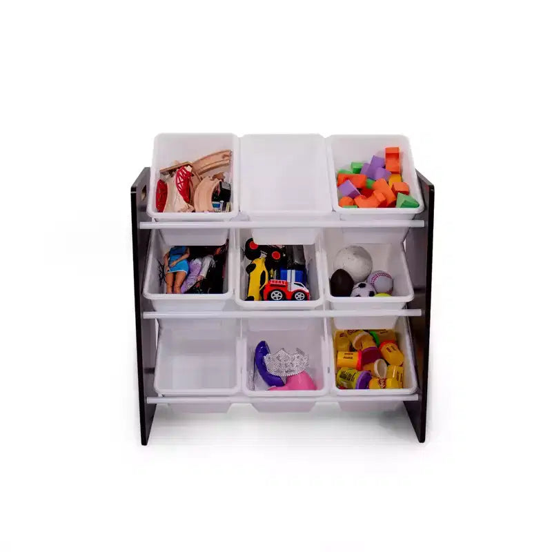 Organizzatore per giocattoli per bambini con 9 contenitori portaoggetti Espresso/Bianco - Humble Crew: Scaffali con contenitori in MDF, Mobili contenitore per bambini