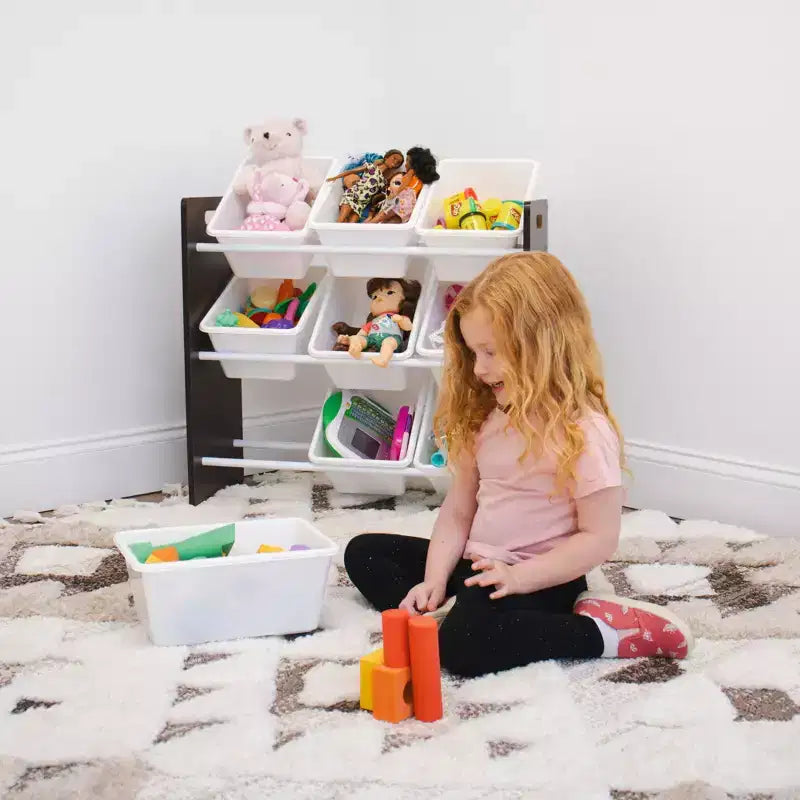 Organizzatore per giocattoli per bambini con 9 contenitori portaoggetti Espresso/Bianco - Humble Crew: Scaffali con contenitori in MDF, Mobili contenitore per bambini