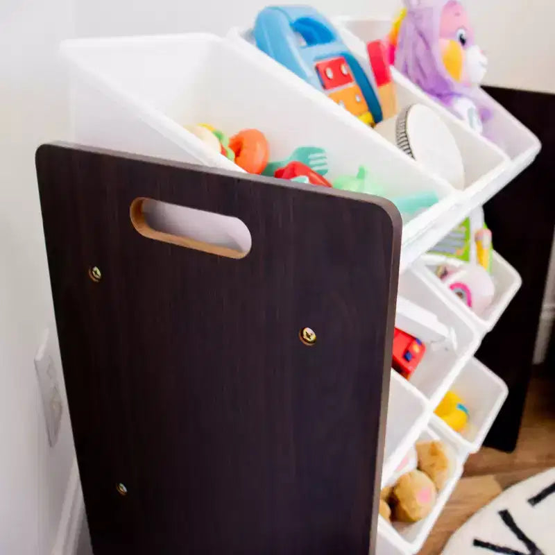 Organizzatore per giocattoli per bambini con 9 contenitori portaoggetti Espresso/Bianco - Humble Crew: Scaffali con contenitori in MDF, Mobili contenitore per bambini