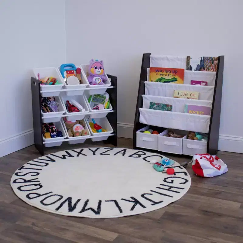 Organizzatore per giocattoli per bambini con 9 contenitori portaoggetti Espresso/Bianco - Humble Crew: Scaffali con contenitori in MDF, Mobili contenitore per bambini