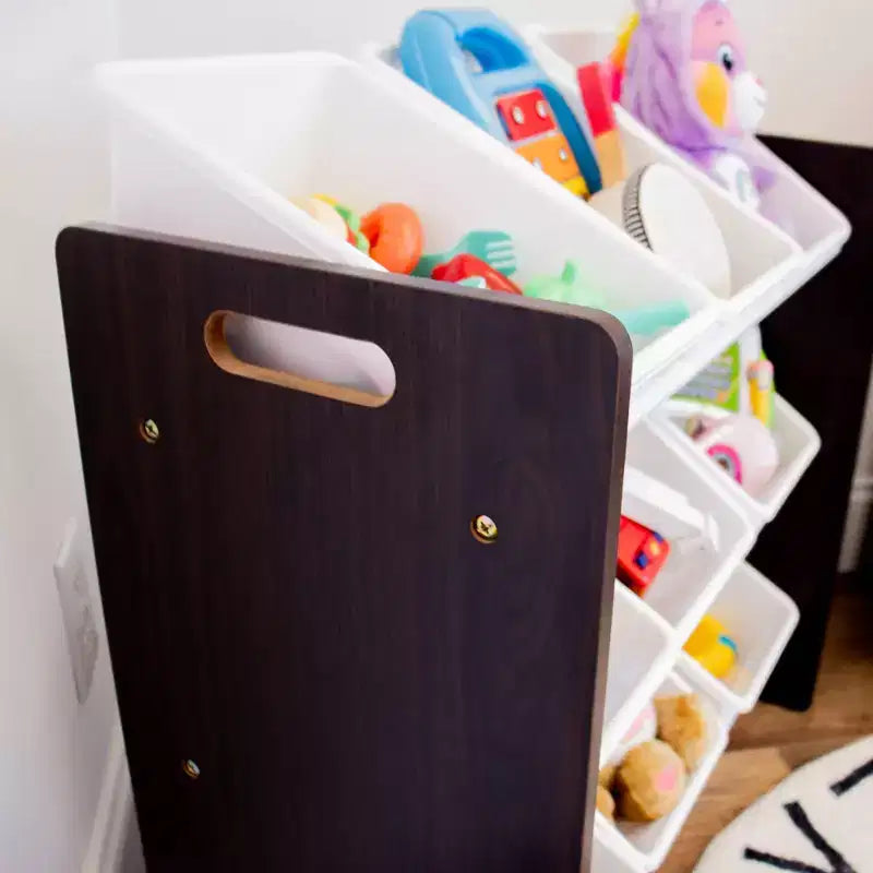 Organizzatore per giocattoli per bambini con 9 contenitori portaoggetti Espresso/Bianco - Humble Crew: Scaffali con contenitori in MDF, Mobili contenitore per bambini