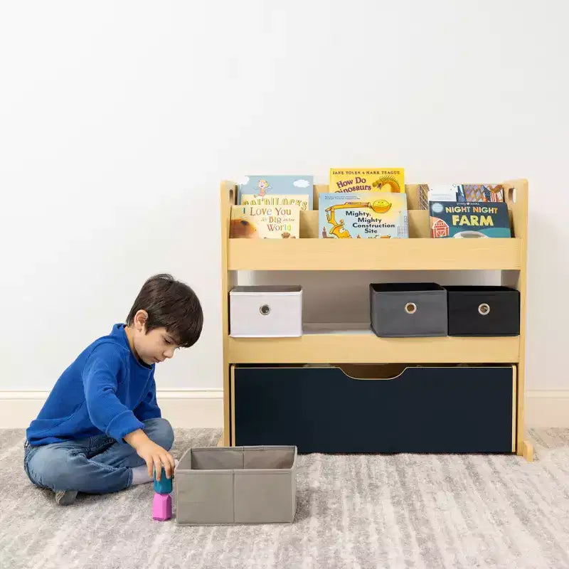 Humble Crew Organizzatore per Bambini 3-in-1 in Legno: Struttura in MDF, 4 Cassetti, 3 Ripiani, Finitura Lavagna, 81x86x28 cm