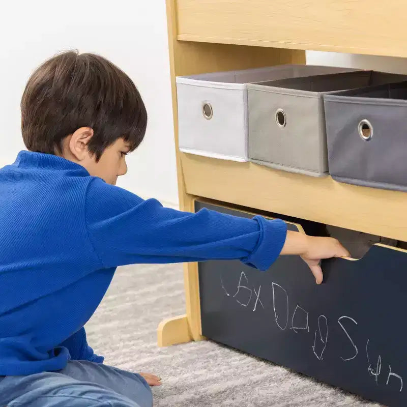 Humble Crew Organizzatore per Bambini 3-in-1 in Legno: Struttura in MDF, 4 Cassetti, 3 Ripiani, Finitura Lavagna, 81x86x28 cm