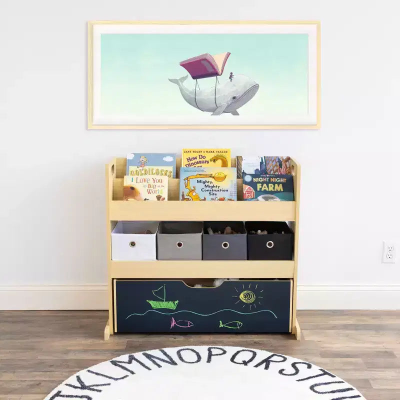 Humble Crew Organizzatore per Bambini 3-in-1 in Legno: Struttura in MDF, 4 Cassetti, 3 Ripiani, Finitura Lavagna, 81x86x28 cm