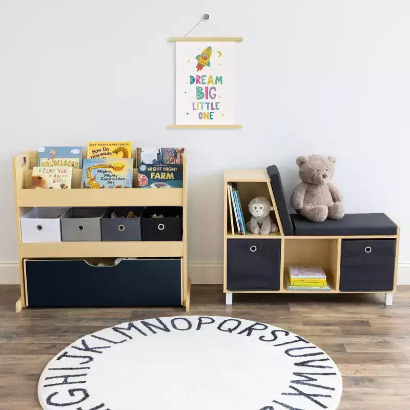 Humble Crew Organizzatore per Bambini 3-in-1 in Legno: Struttura in MDF, 4 Cassetti, 3 Ripiani, Finitura Lavagna, 81x86x28 cm