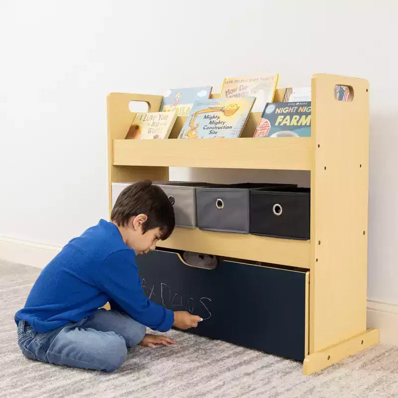 Humble Crew Organizzatore per Bambini 3-in-1 in Legno: Struttura in MDF, 4 Cassetti, 3 Ripiani, Finitura Lavagna, 81x86x28 cm
