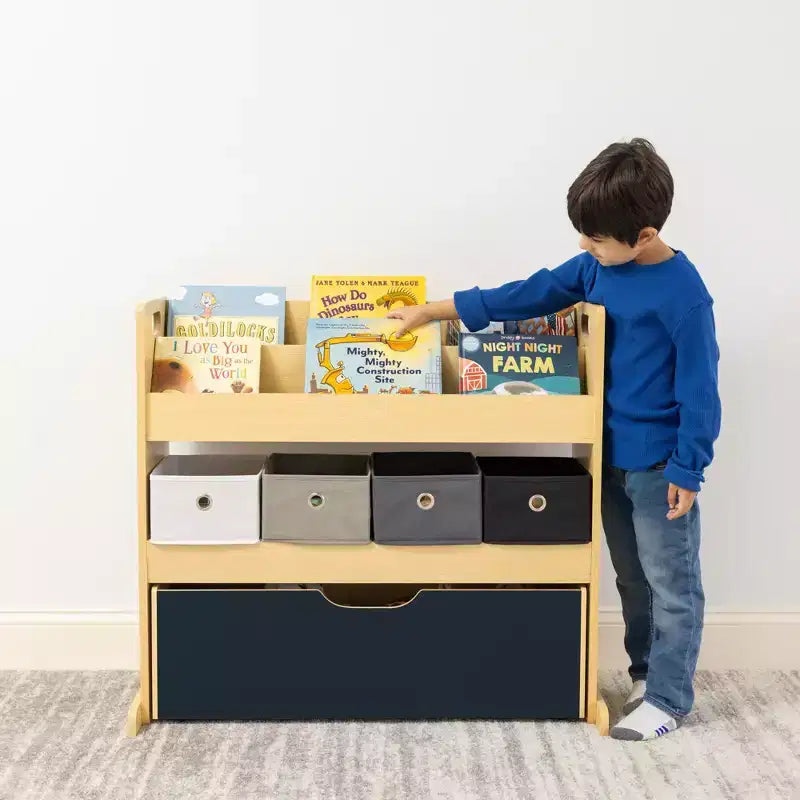 Humble Crew Organizzatore per Bambini 3-in-1 in Legno: Struttura in MDF, 4 Cassetti, 3 Ripiani, Finitura Lavagna, 81x86x28 cm