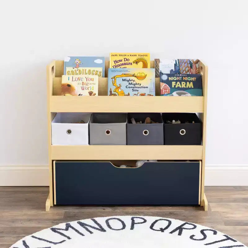 Humble Crew Organizzatore per Bambini 3-in-1 in Legno: Struttura in MDF, 4 Cassetti, 3 Ripiani, Finitura Lavagna, 81x86x28 cm