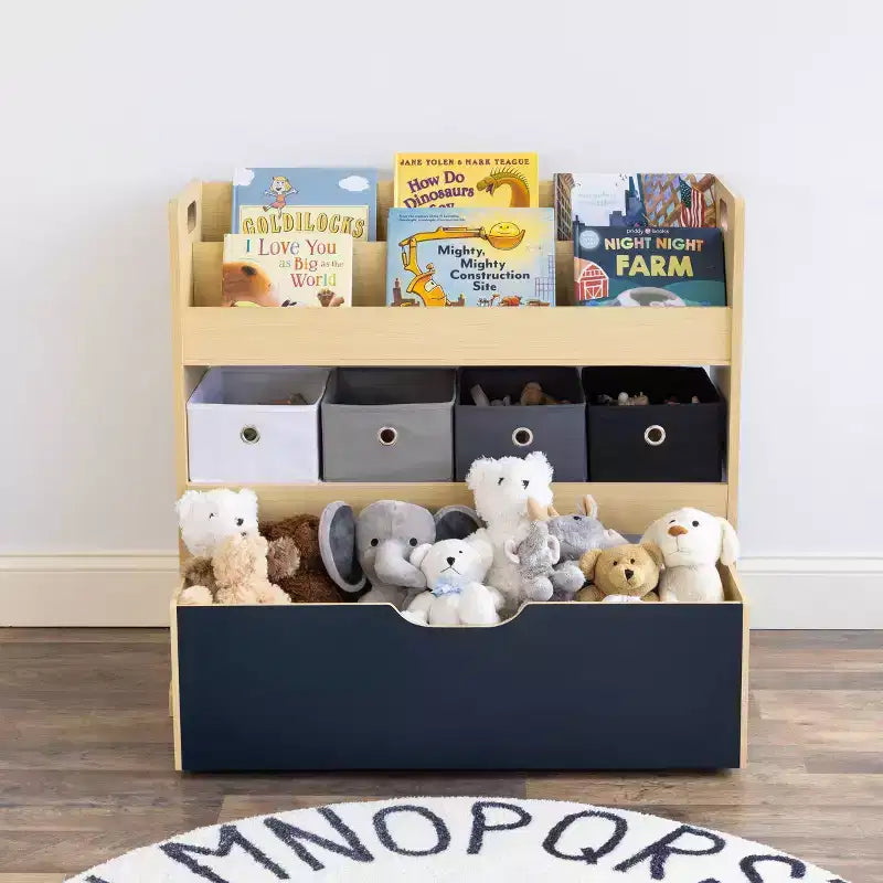 Humble Crew Organizzatore per Bambini 3-in-1 in Legno: Struttura in MDF, 4 Cassetti, 3 Ripiani, Finitura Lavagna, 81x86x28 cm