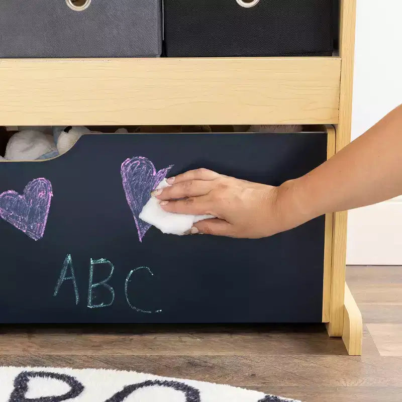 Humble Crew Organizzatore per Bambini 3-in-1 in Legno: Struttura in MDF, 4 Cassetti, 3 Ripiani, Finitura Lavagna, 81x86x28 cm