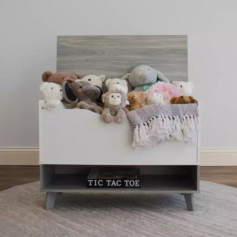 Humble Crew Morgan, Baule portagiochi per bambini con chiusura ammortizzata e ripiano portaoggetti, grigio: Organizzatore di giocattoli per bambini, libreria