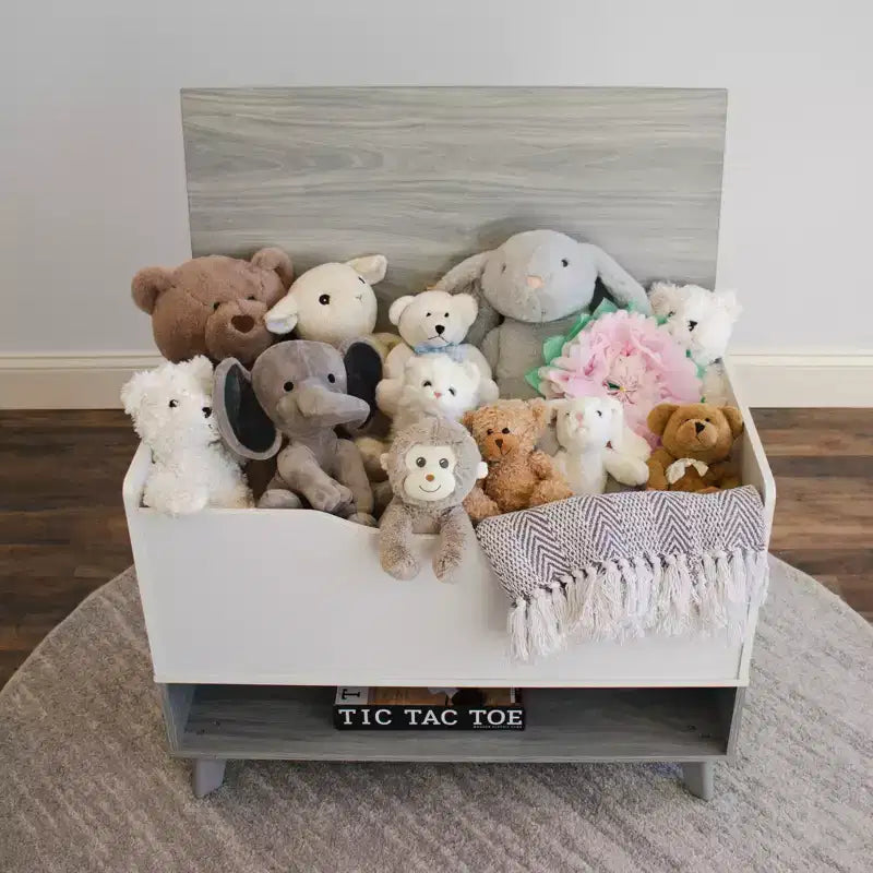 Humble Crew Morgan, Baule portagiochi per bambini con chiusura ammortizzata e ripiano portaoggetti, grigio: Organizzatore di giocattoli per bambini, libreria