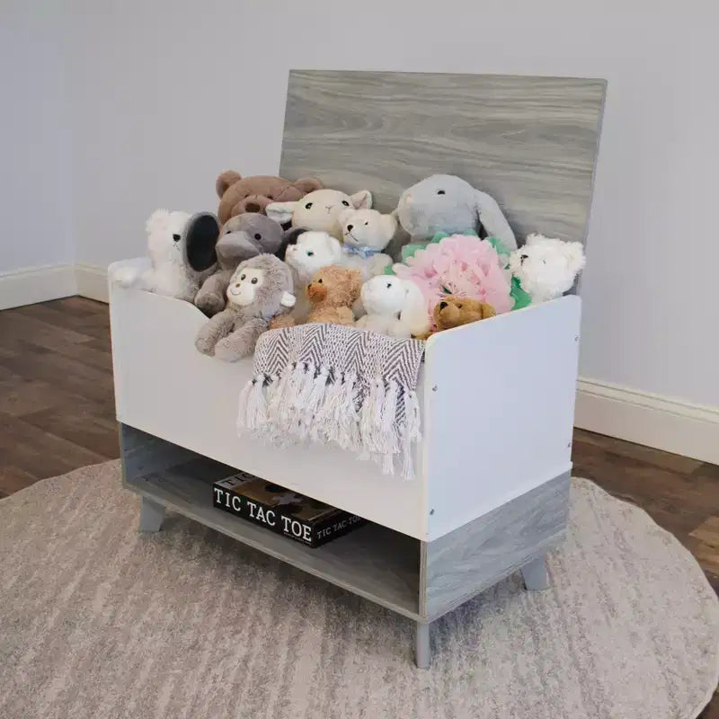 Humble Crew Morgan, Baule portagiochi per bambini con chiusura ammortizzata e ripiano portaoggetti, grigio: Organizzatore di giocattoli per bambini, libreria