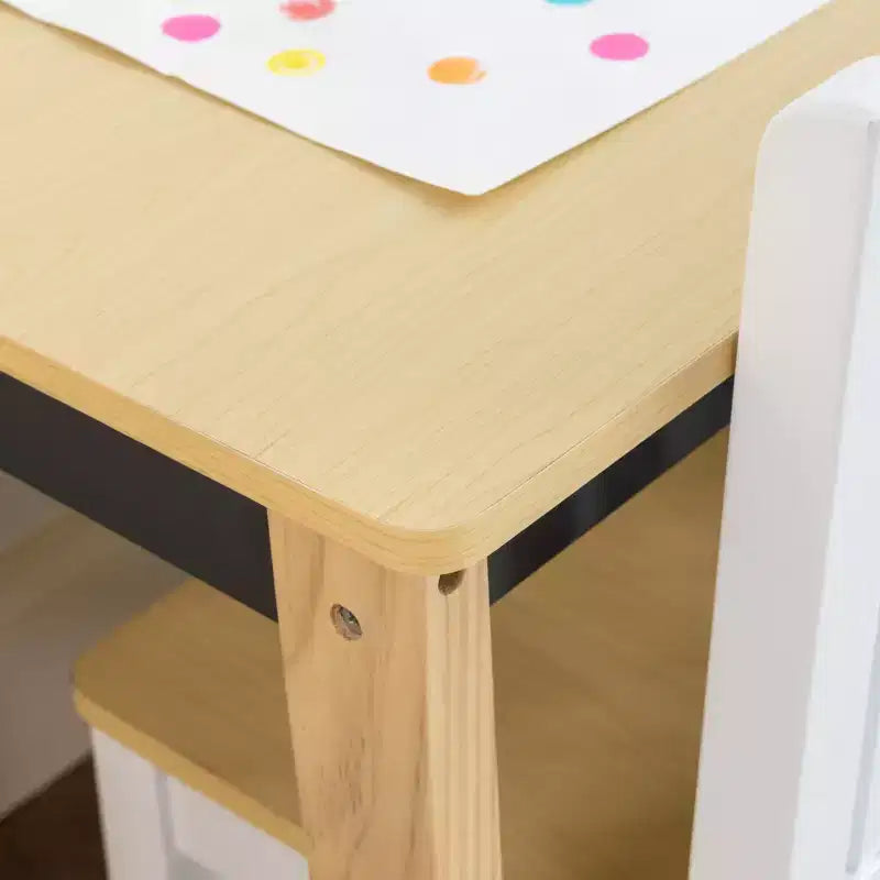 Set scrivania e sedia per bambini Humble Crew, in legno naturale: telaio in MDF, tavolo rettangolare, 3+ anni, set da 2 pezzi