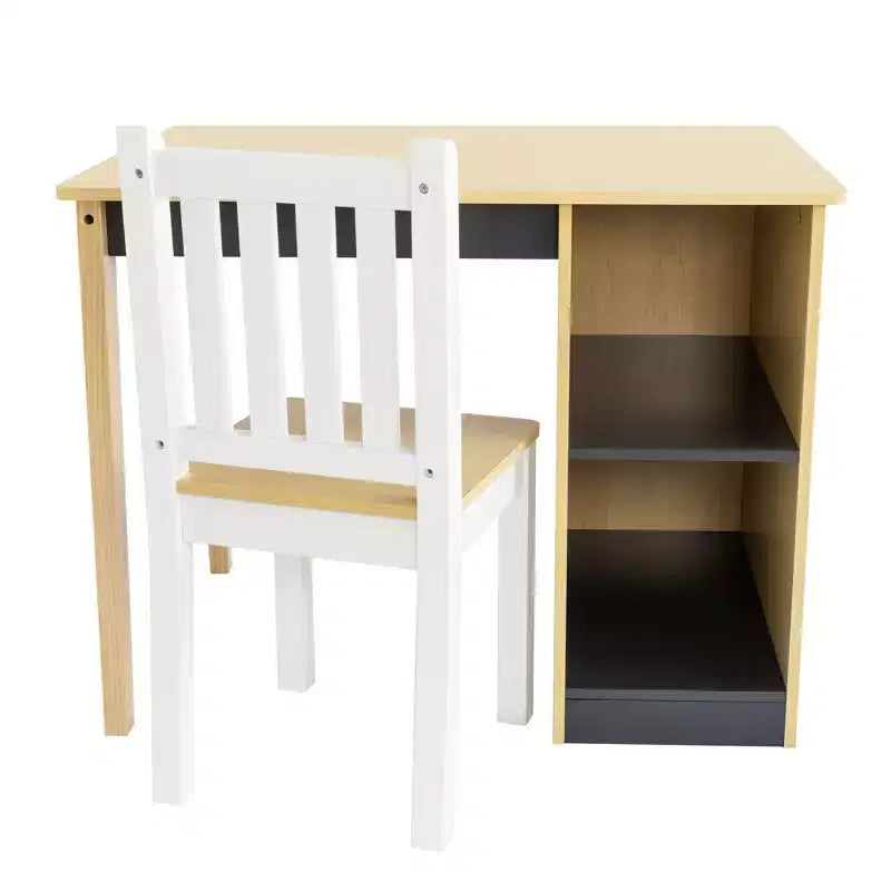 Set scrivania e sedia per bambini Humble Crew, in legno naturale: telaio in MDF, tavolo rettangolare, 3+ anni, set da 2 pezzi