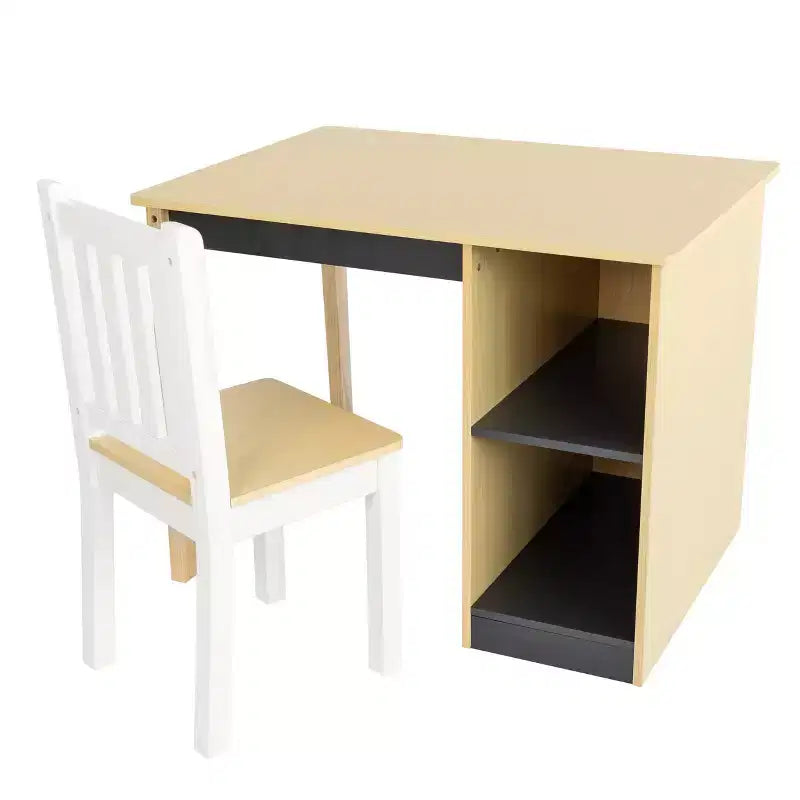 Set scrivania e sedia per bambini Humble Crew, in legno naturale: telaio in MDF, tavolo rettangolare, 3+ anni, set da 2 pezzi