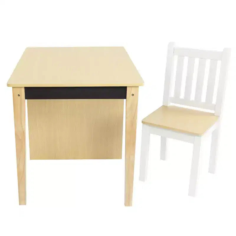Set scrivania e sedia per bambini Humble Crew, in legno naturale: telaio in MDF, tavolo rettangolare, 3+ anni, set da 2 pezzi