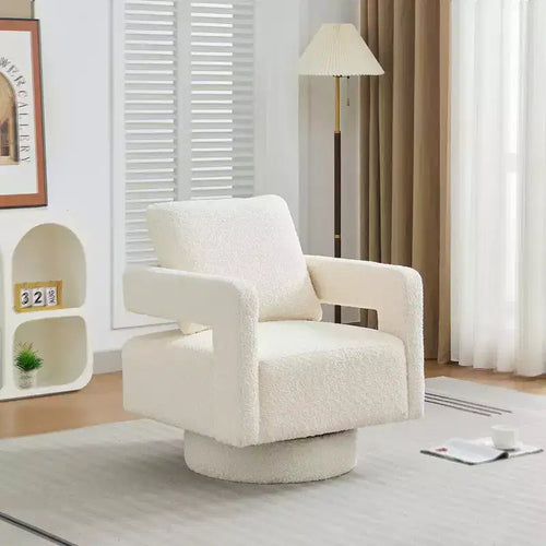 29.13 W Modern Square Swivel Accent Chair, 360 Degree Rotating Arm Chair with Open Back - ModernLuxe