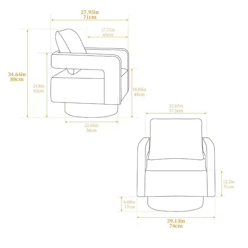 Poltrona girevole accentata quadrata moderna da 29,13" W, poltrona con braccioli girevole a 360 gradi con schienale aperto - ModernLuxe