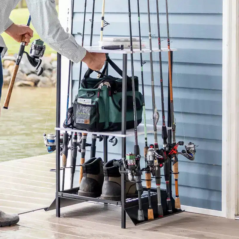 Supporto a triangolo turchese per canne da pesca Tarpin | Contiene fino a 10 canne