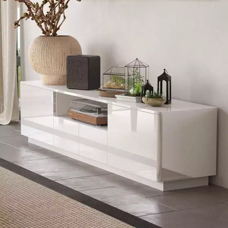 Mobile TV moderno lucido Famapy con cassetti e striscia luminosa inferiore per TV