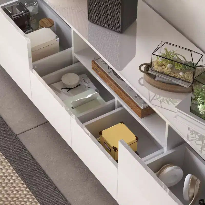 Mobile TV moderno lucido Famapy con cassetti e striscia luminosa inferiore per TV