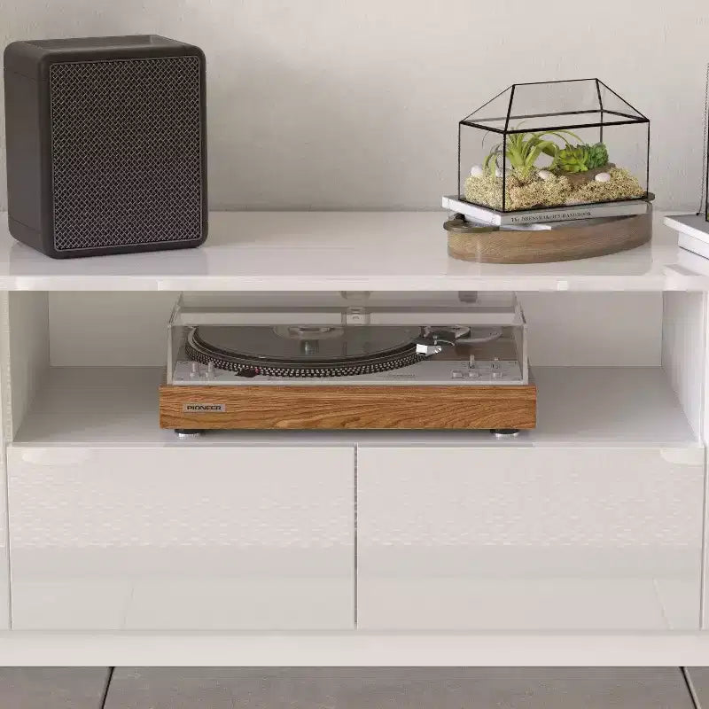 Mobile TV moderno lucido Famapy con cassetti e striscia luminosa inferiore per TV