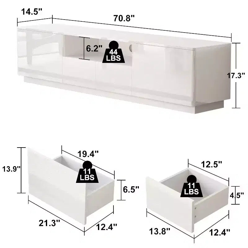 Mobile TV moderno lucido Famapy con cassetti e striscia luminosa inferiore per TV