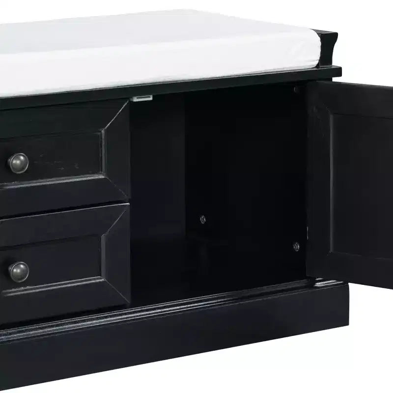 Panca Contenitore Whisen in Stile Classico con 2 Cassetti, 2 Armadietti e Cuscino Rimovibile