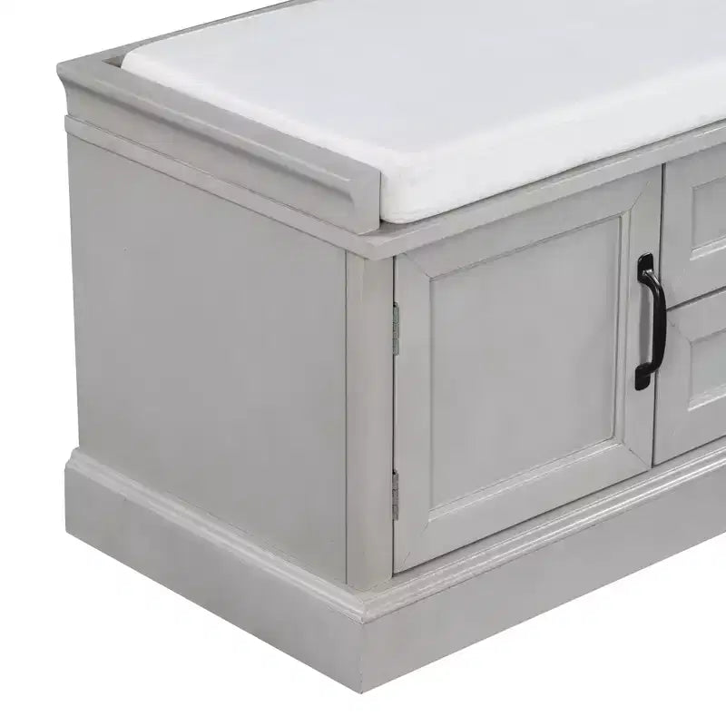 Panca Contenitore Whisen in Stile Classico con 2 Cassetti, 2 Armadietti e Cuscino Rimovibile
