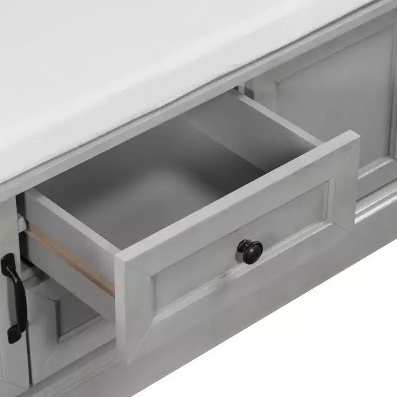 Panca Contenitore Whisen in Stile Classico con 2 Cassetti, 2 Armadietti e Cuscino Rimovibile