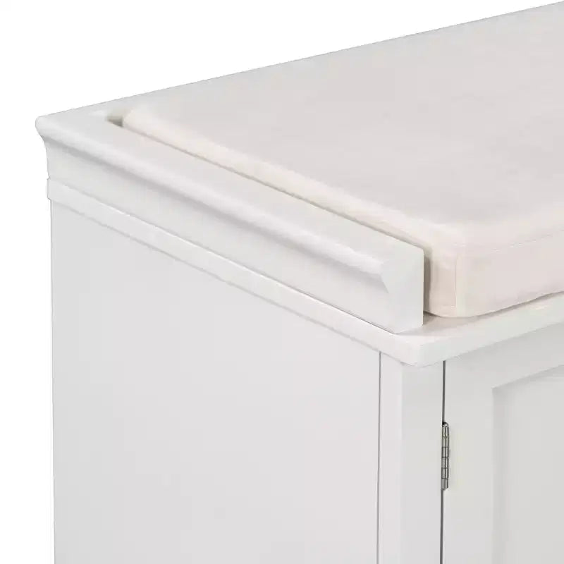 Panca Contenitore Whisen in Stile Classico con 2 Cassetti, 2 Armadietti e Cuscino Rimovibile