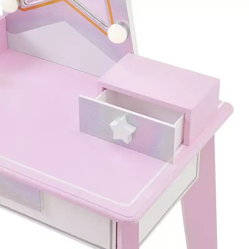 Set da toeletta in legno Fantasy Fields Little Princess Star per bambini con specchio LED e sgabello