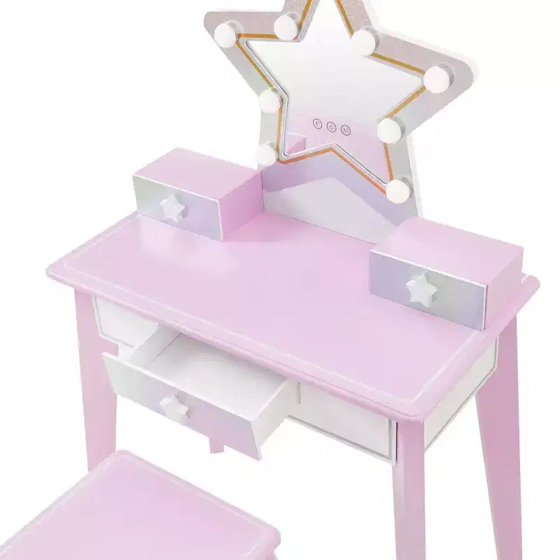 Set da toeletta in legno Fantasy Fields Little Princess Star per bambini con specchio LED e sgabello